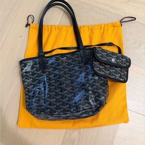 Elegant Black and Brown Tote with Pouch